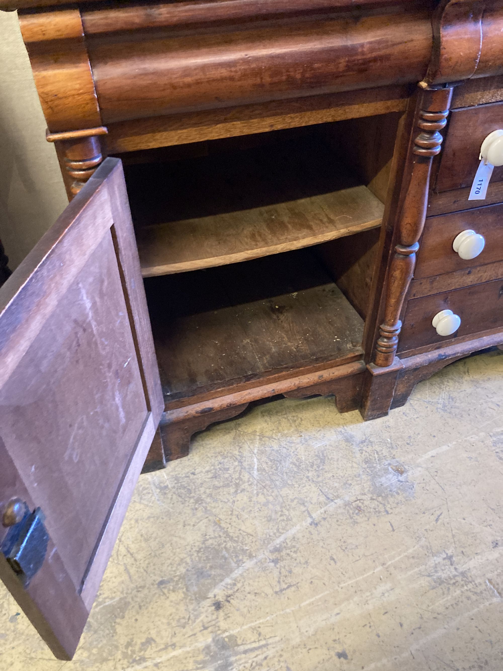 A Victorian North Country mahogany and pine breakfront dresser, width 165cm, depth 49cm, height 217cm